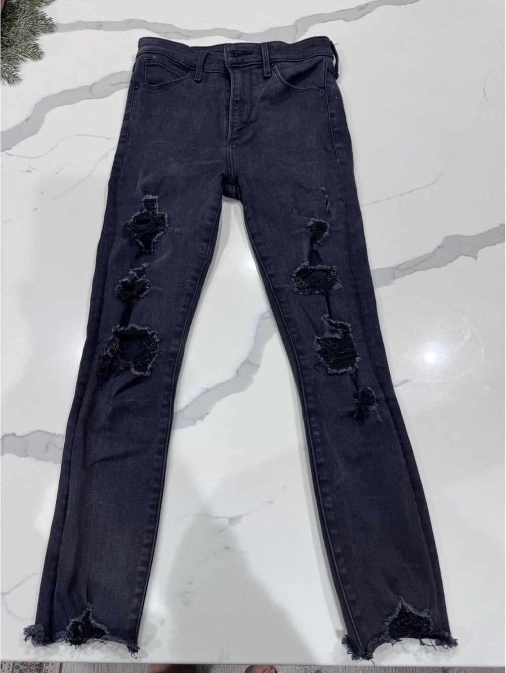 Abercrombie & Fitch Simone High Rise Black Distressed Ankle Jeans Women's 24